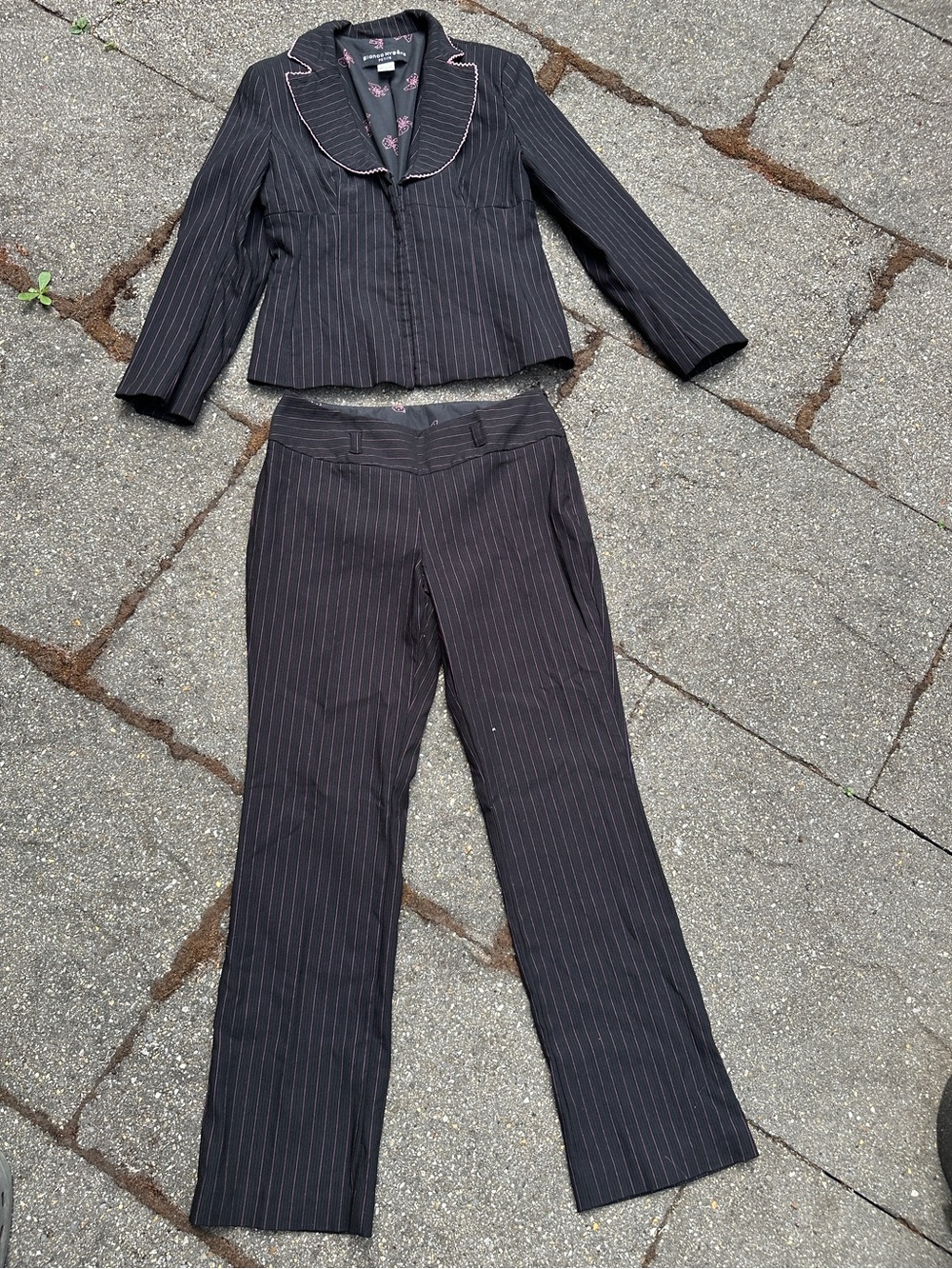 Bianca Nygard Pinstripe 2-Piece Suit Set Pink Accents Petite 8